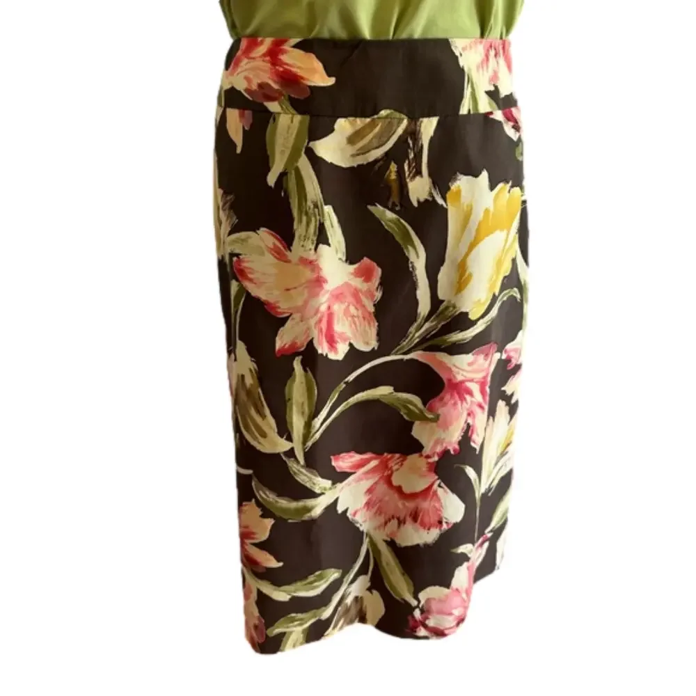 90s SILK BLEND BOLD FLORAL A-LINE SKIRT MID-RISE WAIST LINED TALBOTS NORMCORE 16 - Picture 1 of 8